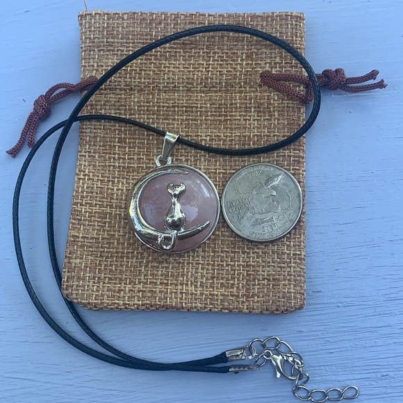 Crystal Cat Necklace | Kitty Cat Jewelry | Rose Quartz Cat Pendant | Teen Gift - Picture 2 of 3